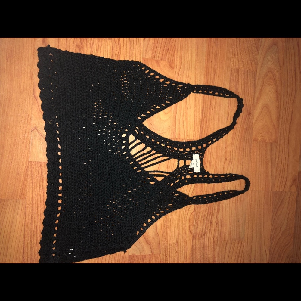 Black Knitted Crochet Crop Top